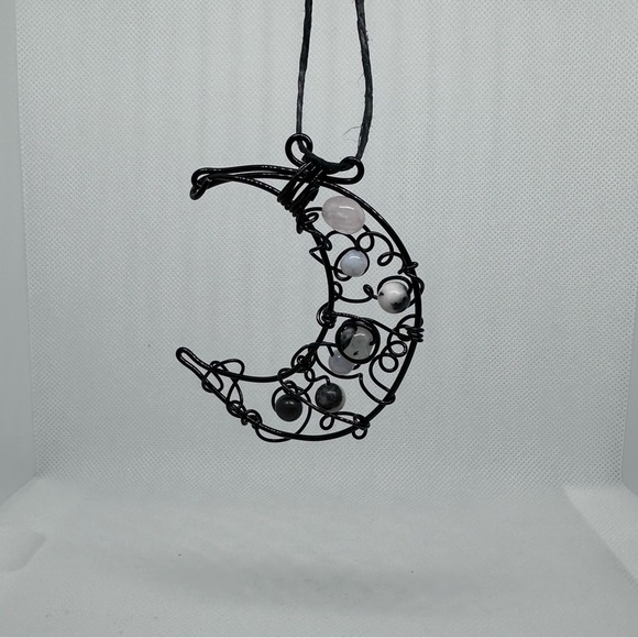 Gemstone wire wrap Black Moon wall decor handmade - Picture 2 of 6